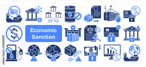 Bild auf Leinwand Economic Sanction icon set, with Oil Embargo, Energy Sanction, Export Control, Import Restrict