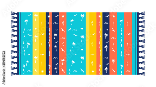 Fotografie Summer day Tropical beach towel vector with colorful stripes, summer vacation ma