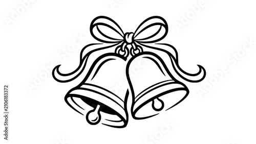 Bild auf Leinwand Two christmas bells decorated with a ribbon bow line art illustration, christmas
