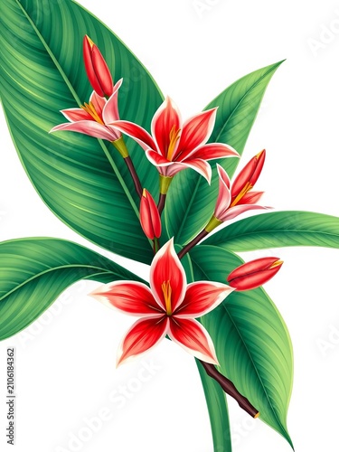 Tropical flower botanical illustration decorative lily twig clip art element isolated on white background, botanical, simple