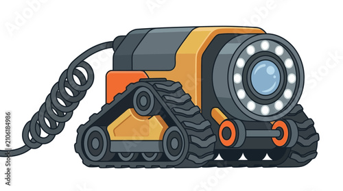 Картината върху платно A tracked pipe inspection camera robot on a white background.