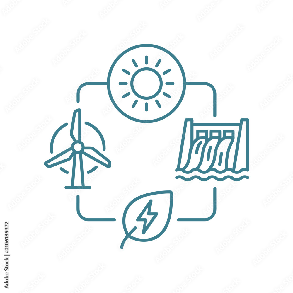 Fototapeta premium Renewable energy cycle with sun and wind.