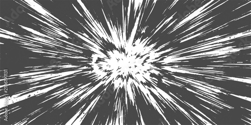 Explosion of Energy: A dynamic abstract graphic featuring radial lines emanating from a central point, suggesting a powerful burst of energy or speed, rendered in monochrome.
