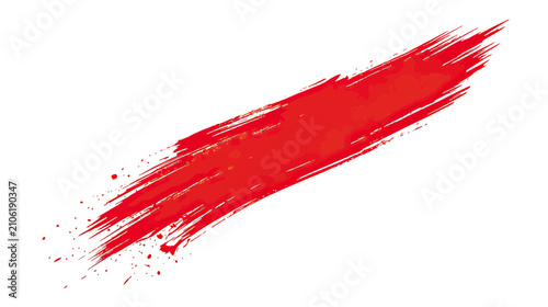 Vibrant red paint brush stroke on white background