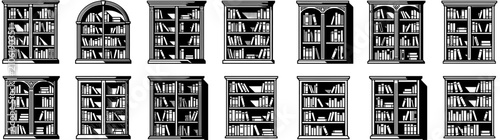 Vintage Bookcases Collection - Line Art Illustration