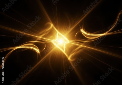 Abstract golden light explosion with glowing energy waves