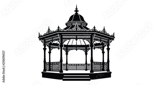 Cuadro en lienzo Black and white pagoda gazebo icon