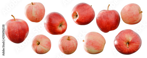 Closeup set of red apples isolated on white background. 3d rendering. fruit concept idea. top view.