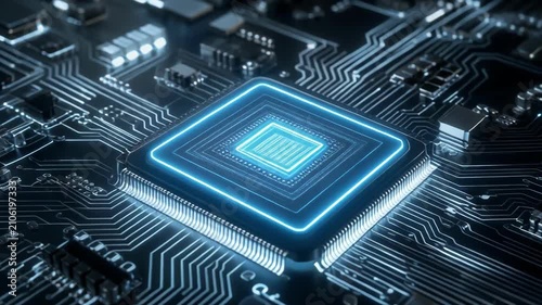 Close-up of a central processing unit on a motherboard circuit board