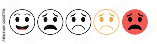 Obraz na płótnie Five emotion faces scale icons showing different expressions from happy to sad