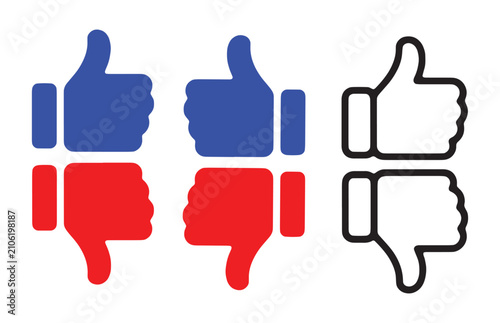 фотографія Thumbs up and thumbs down icons for approval or disapproval choice