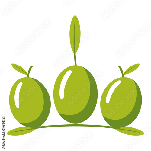 Vector Illustration of a Fresh Green Olive with Its Leaf — A Healthy Fruit Icon Isolated on a White Background