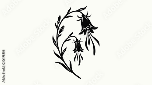 Quadro su tela Black bellflower plant silhouette