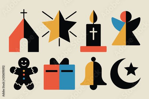 Set of 8 Geometric Christmas and Religious Icon Vectors