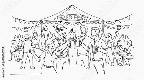 People Celebrating at a Beer Fest with Tent and Banners