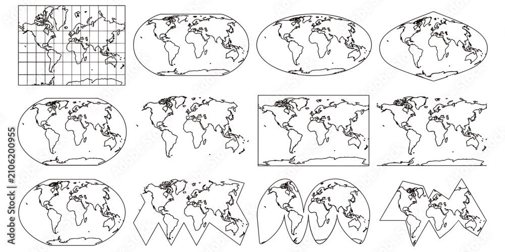 Fototapeta premium World Map Outline Collection Unique Minimal Cartography Vector Designs