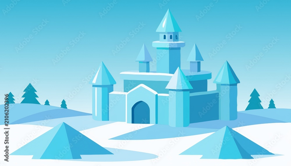 Fototapeta premium snowy landscape with ice castle vector simple 3d isolated illustration