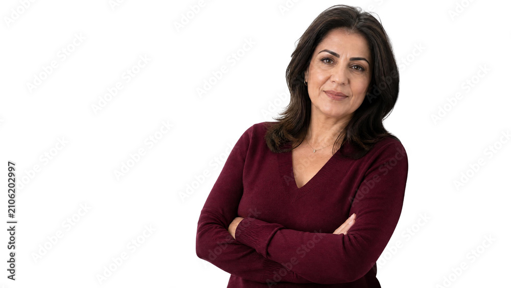 Fototapeta premium Confident Smiling Middle Aged Woman with Arms Crossed Isolated on Transparent Background