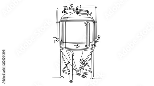 Brewing Fermentation Tank Line Art Illustration