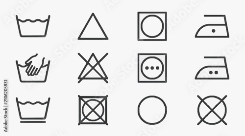 Bild auf Leinwand Creative Black and White Laundry Care Symbols Set with Washing Bleaching Drying