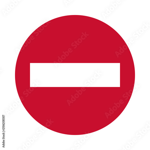 Official No Entry traffic sign with a bold white horizontal bar on a red circle, isolated on a white background