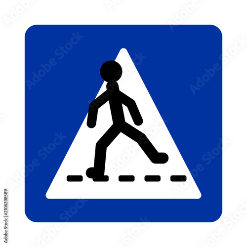 Official pedestrian crossing traffic sign with a walking person symbol, isolated on a white background