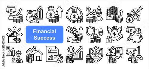 Financial Success icon set, with Wealth Growth, Capital Gain, Asset Growth, Long Term Wealth.