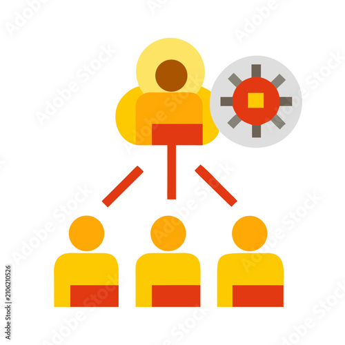 Team leadership icon. Manager directing employees and business workflow management.