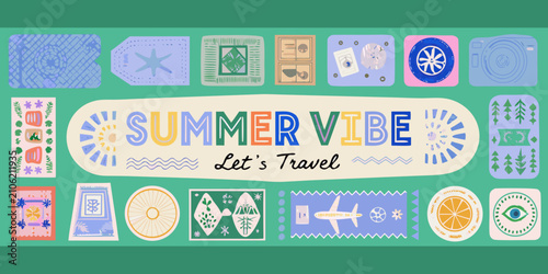 Obraz na płótnie travel stickers in colorful retro style design summer vibe vacation theme illust