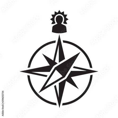 Compass rose icon with a person symbol for guidance and direction