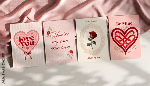 Vintage Valentine's Day greeting cards. Retro love note set with hearts and floral art.