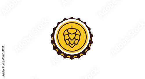 Minimalist Hop and Brewery Bottle Cap Icon Design on White Background, Clean Concept