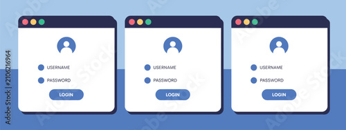 Login interface screen set with user authorization password fields and sign in button vector illustration
