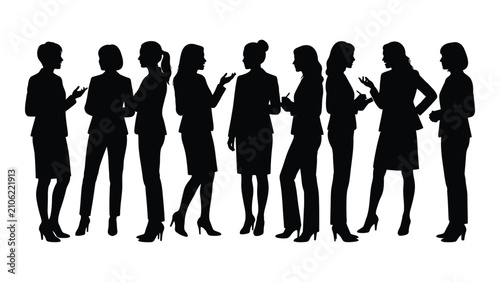 Black silhouettes of business people standing in a row