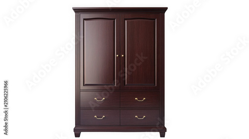 Classic dark wood wardrobe armoire cabinet furniture with doors four on transparent background