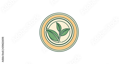Minimalist Eco Emblem Featuring Green Leaves Inside Circular Geometric Design