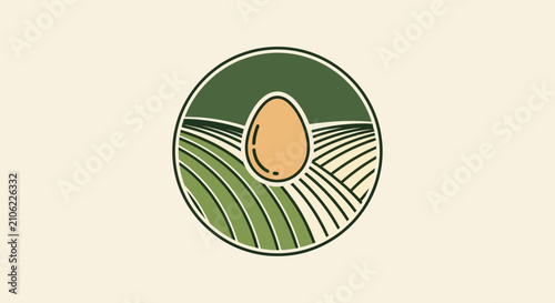 Minimalist Egg and Field Emblem Design Illustrating Farm Fresh Produce and Healthy Food