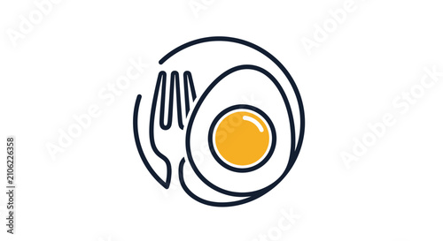 Minimalist Egg and Fork Logo Design Suitable For Breakfast and Lunch Restaurants