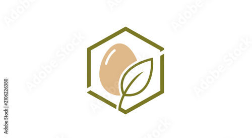 Minimalist Egg and Leaf Logo Inside a Geometric Shape Representing Natural Goods