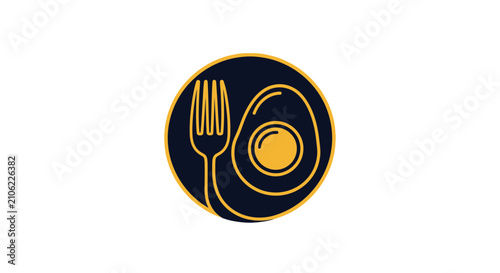 Minimalist Egg and Fork Icon in Simple Color, For Any Culinary Related Designs