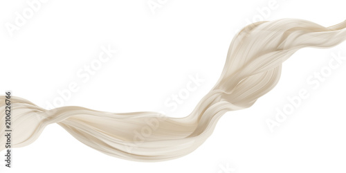 Luxury ivory sheer pleated chiffon fabric flowing isolated on transparent background with copy space 3D render