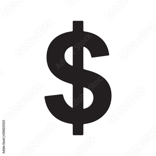 Black dollar sign vector silhouette isolated on white background. Dollar sign icon illustration design.
