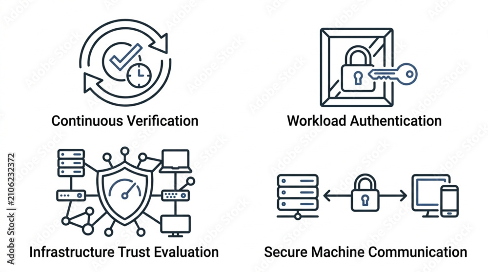 Fototapeta premium Cybersecurity concepts icons for digital security and network protection.