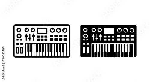 Fotografía Synthesizer Keyboard Icons, Electronic Music Production Gear, Digital Audio Work