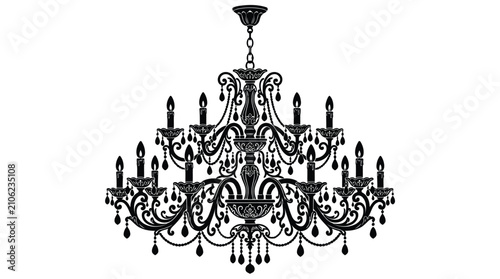 Quadro su tela Black chandelier isolated on white