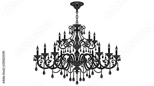 Obraz na płótnie Black chandelier with crystals on white background