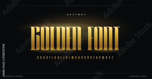 Foto Golden font with complete alphabet set on a dark background luxury typography de