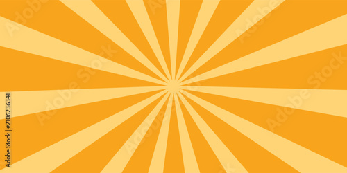 Orange stripes burst lines background. Sun ray light. Radiate sunlight. Vintage stripes halftone radial wallpaper for poster, banner.Circus background of spiral yellow orange rays vector.