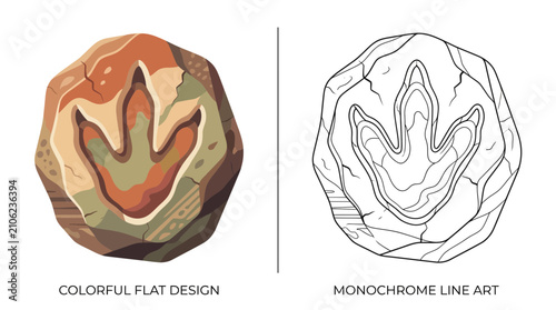 Konstfotografi Dinosaur Footprint Fossil: Colorful Flat Design vs