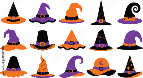 Tableau sur toile Halloween witch hats collection set